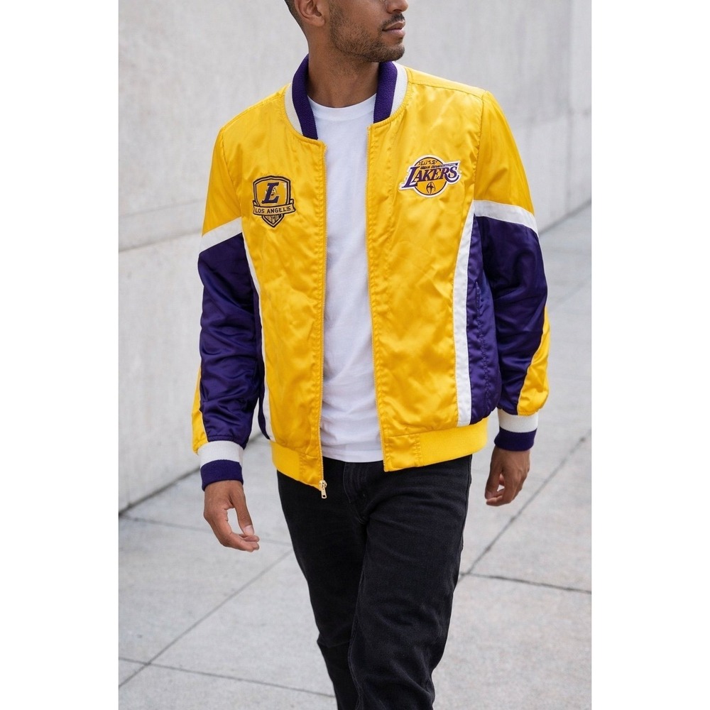 NBA Los Angeles Lakers Satin Jacket Yellow Purple Ultra Game Men M